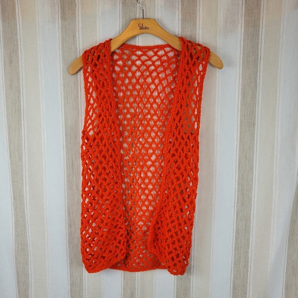 Handmade‎ Granny Crochet Vest Sleeveless Sweater One Size Orange